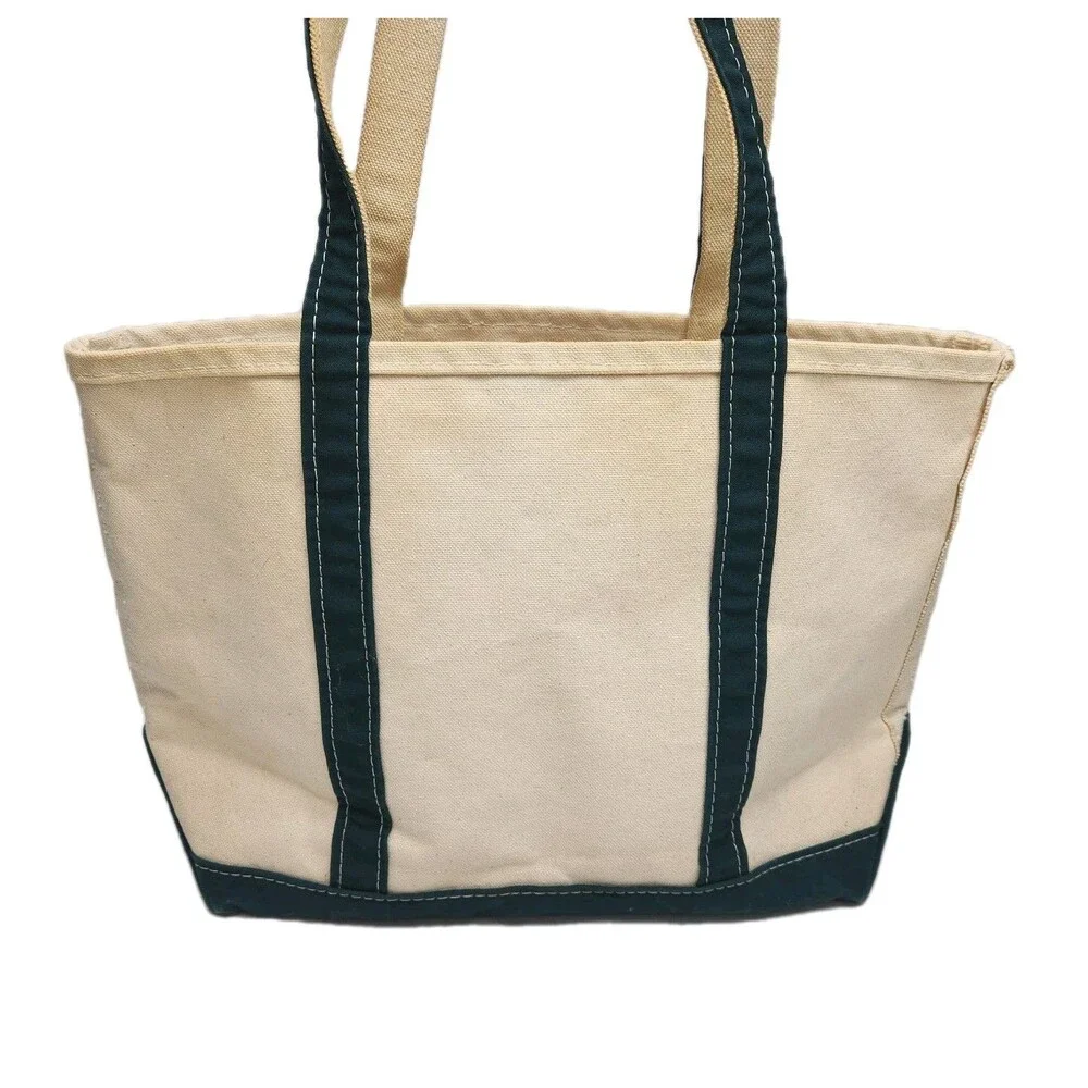 LL Bean Boat And Tote Bag Canvas Green Monogram DJV Open Top Shoulder Vintage